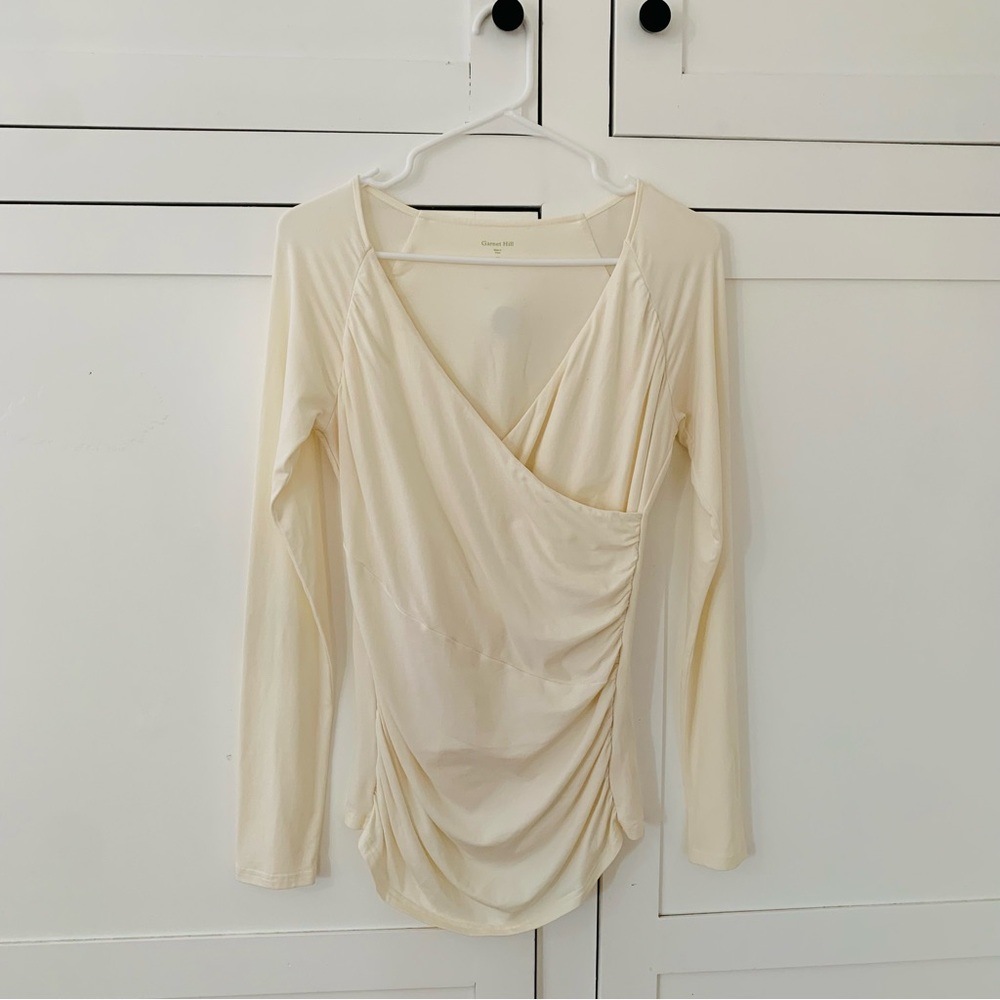 Garnet Hill Cream Wrap Long Sleeve Top Size XS
